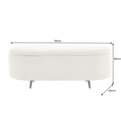 Ławka VOQUE 110 cm z pojemnikiem Bouclé kremowo biała