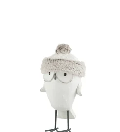 Figurka Owl Hat Winter 40 cm biało szara
