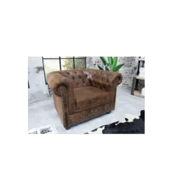 Fotel Chesterfield 110 cm antyczny brąz