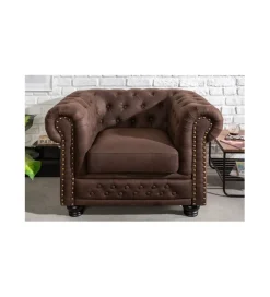 Fotel Chesterfield 105 Cm Brąz Vintage