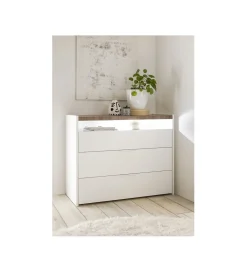Komoda AMALTI 111 cm biała z dodatkiem koloru orzechowego