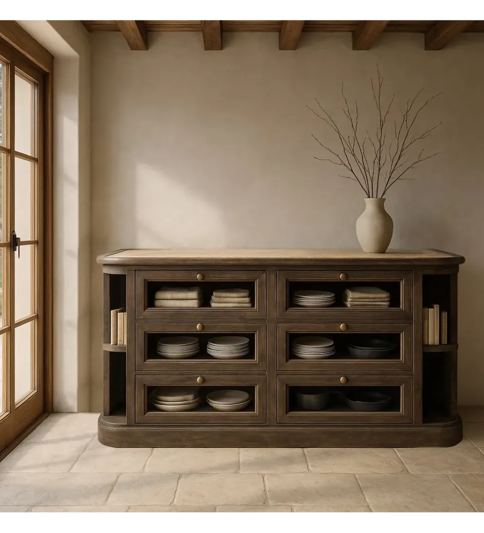Komoda barek wyspa ISLA 155 cm drewno mango marumur