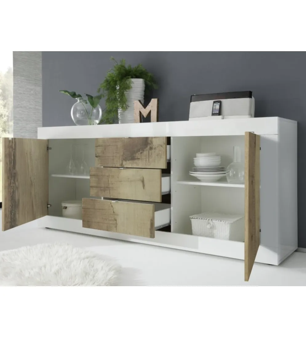 Komoda BASIC 210 cm biała z dodatkiem koloru klon Pero