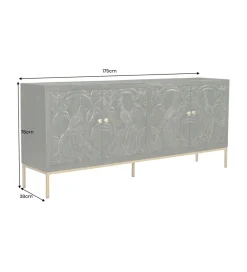 Komoda 3D PEACOCK 175 cm drewno mango ciemnozielona