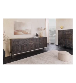 Komoda 3D TRIBAL 180 cm drewno mango ciemny brąz