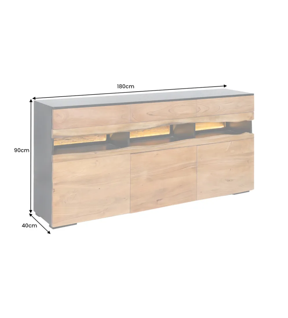 Komoda GRAND ACACIA 180 cm drewno akcja LED