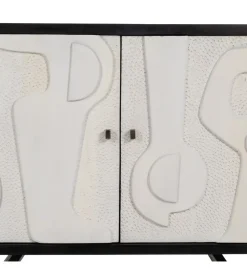 Komoda HALENSA 102 cm drewno mango czarnobiała