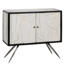 Komoda HALENSA 102 cm drewno mango czarnobiała