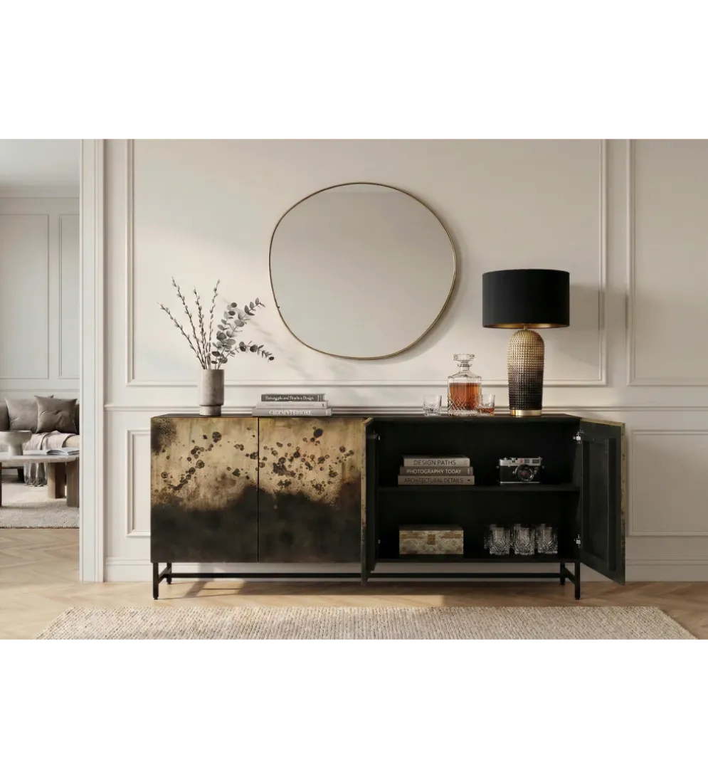 Komoda OXID 180 cm drewno mango czarno złota