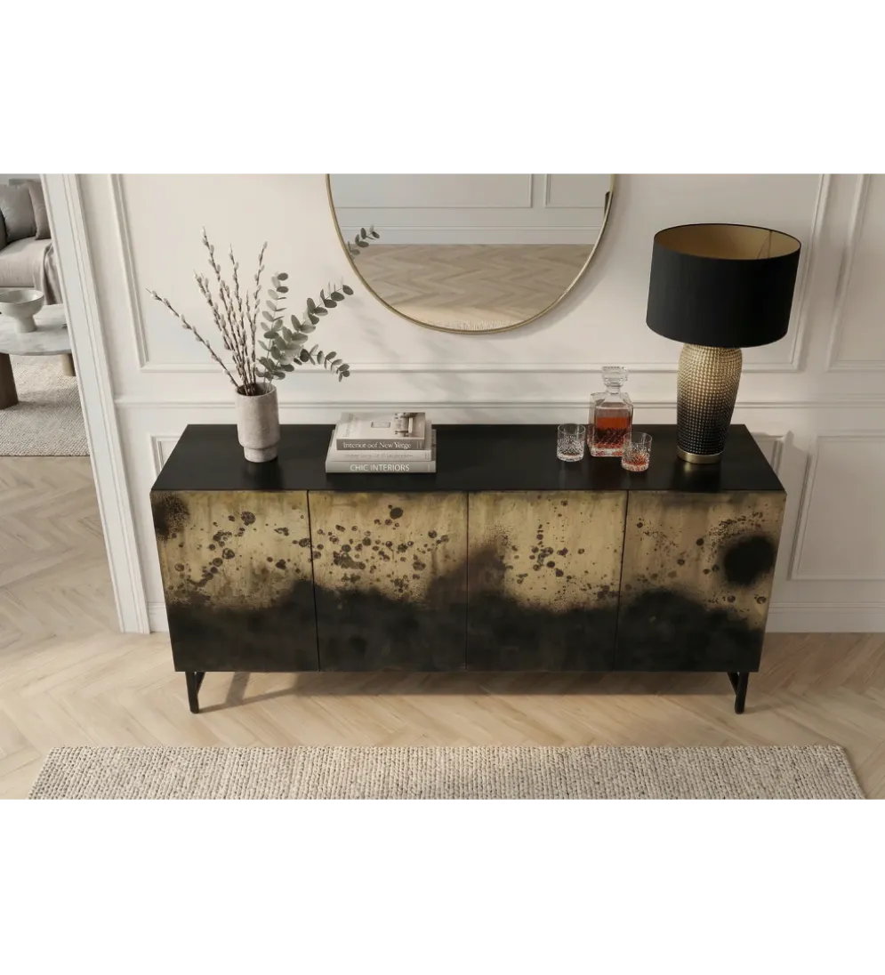 Komoda OXID 180 cm drewno mango czarno złota