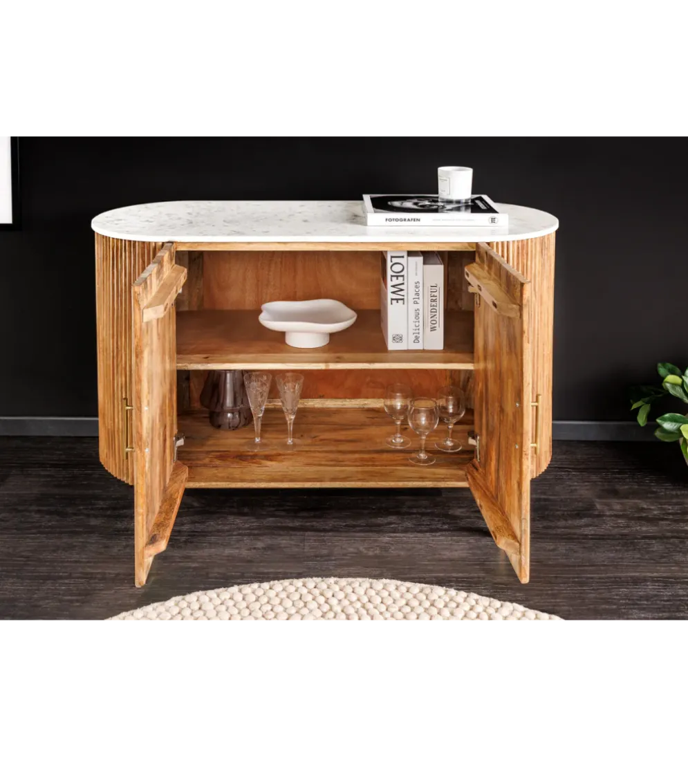 Komoda TRES CHIC 105 cm drewno mango biały marmur naturalna