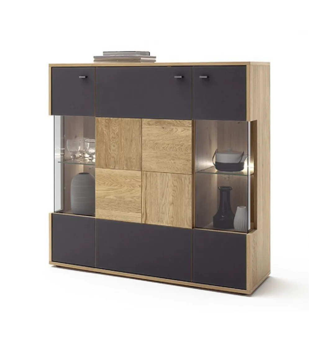 Komoda VALENCIA 124 cm antracytowo naturalna