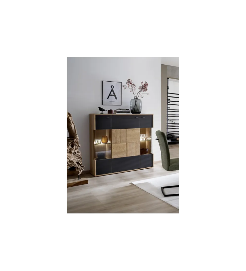 Komoda VALENCIA 124 cm antracytowo naturalna