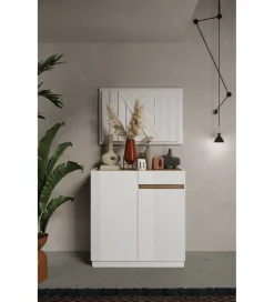Komoda wysoka FANTASY 105 cm biała z dodatkiem dąb Mercure