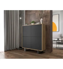 Komoda wysoka HAMBURG 108 cm biała z dodatkiem koloru dąb Cadiz