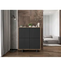 Komoda wysoka HAMBURG 108 cm biała z dodatkiem koloru dąb Cadiz