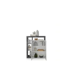 Komoda wysoka HAMBURG 127 cm Biała Z Dodatkiem Koloru antracytowego