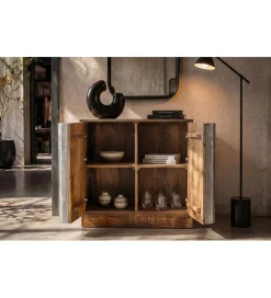 Komoda ZALVERO 75 cm drewno mango naturalny srebrny front