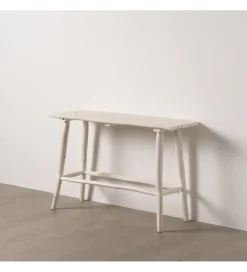 Konsola WORNYM 120 cm drewno teak biała przecierana