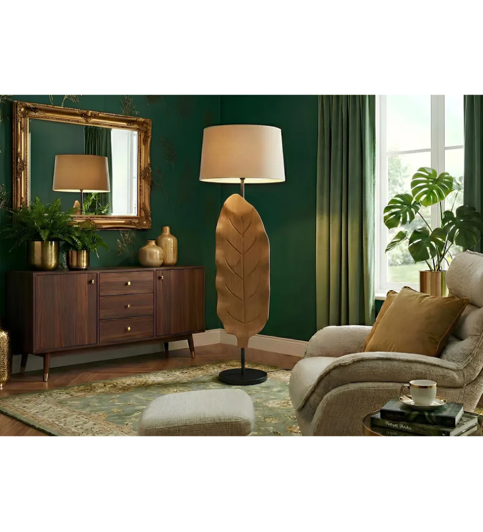 Lampa podłogowa LEAF 130 cm drewno teak