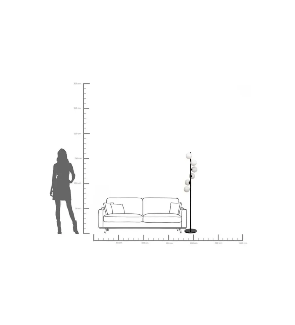 Lampa podłogowa SCALA BALLS 160 cm czarna z mlecznymi kloszami