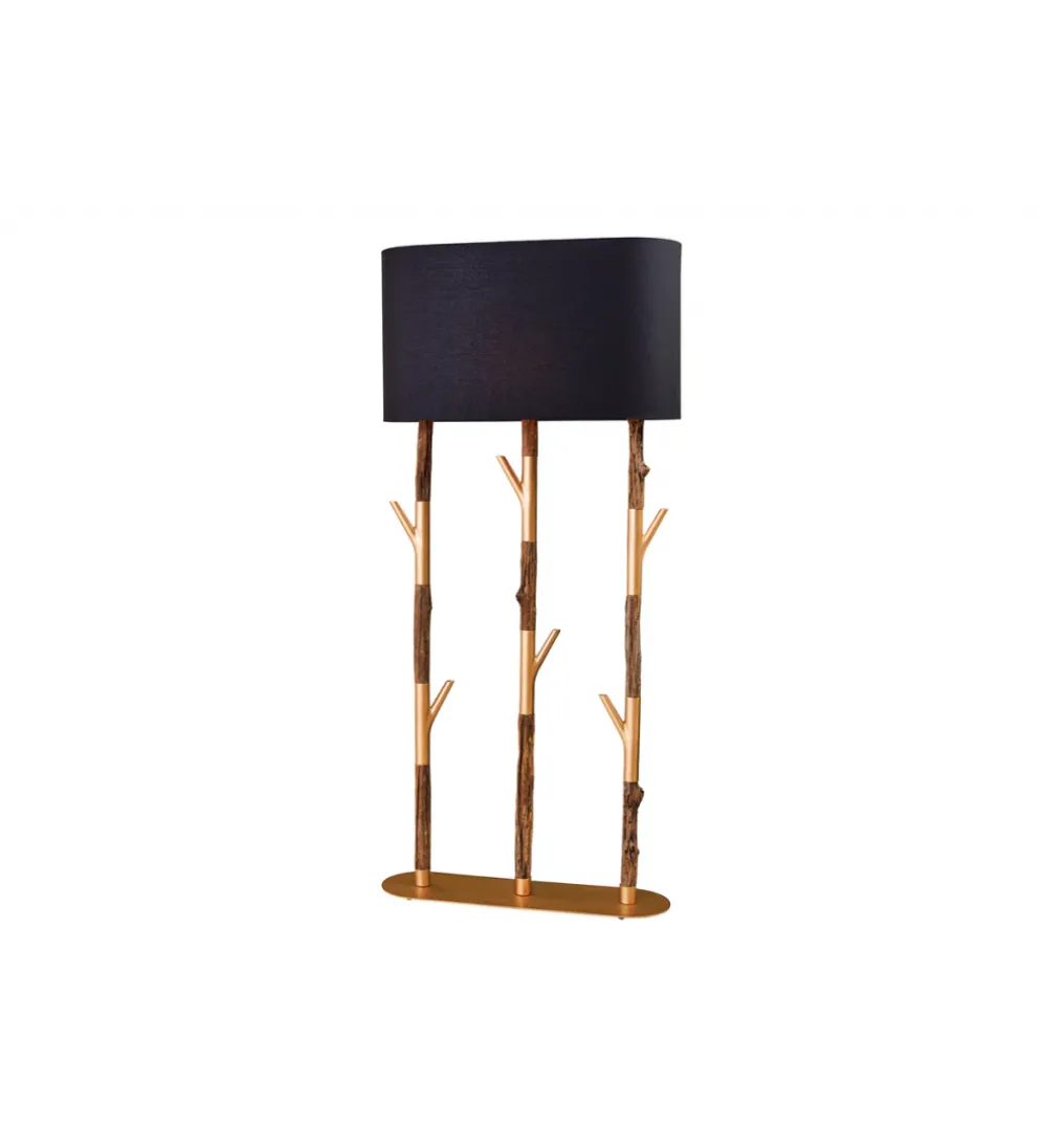 Lampa stojąca WARDROBE 150 cm naturalny z abażurem czarno-złotym
