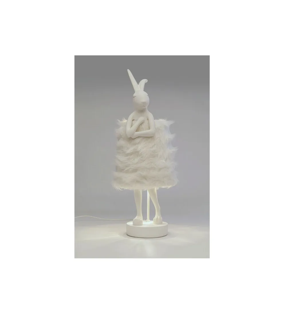Lampa stołowa ANIMAL RABBIT FUR 68 cm srebrno biała
