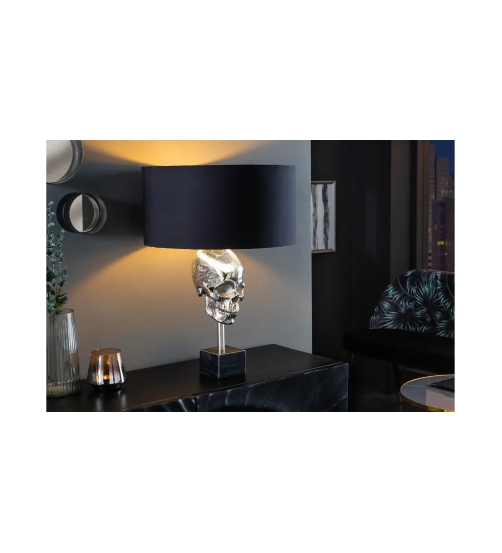 Lampa stołowa SKULL 40 cm srebrna