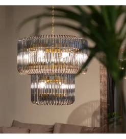 Lampa wisząca CELINK 80 cm złoto szara