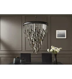 Lampa wisząca CRYSTAL 50 cm czarne szkło pryzmaty szare