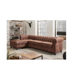 Narożnik Chesterfield 270 cm antyczny brąz lewostronny