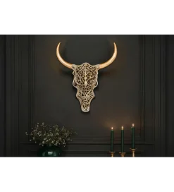 Ozdoba ścienna EXOTIC BULL 57 cm drewno mango złoto