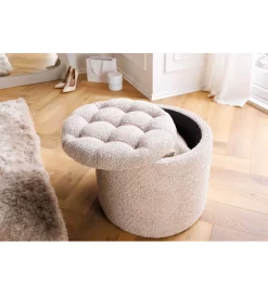 Pufa MODERN BAROCK STORAGE 50 cm bouclé kolor szampański