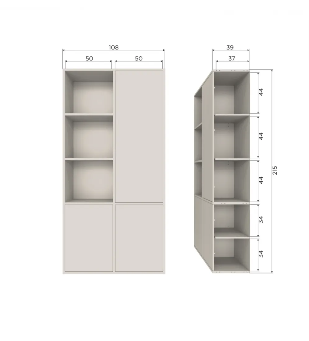 Regał MEGGY 108 cm drewno sosny szary prawostronny