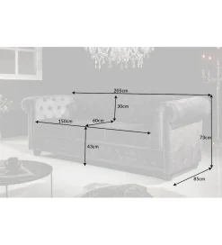 Sofa ARIELLE Chesterfield 205 Cm szary aksamit