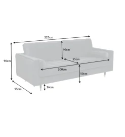 Sofa CANIS Velvet 225 cm szary aksamit