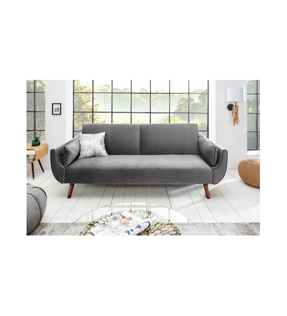 Sofa rozkładana BELLA 215 cm srebrno szary aksamit Puella