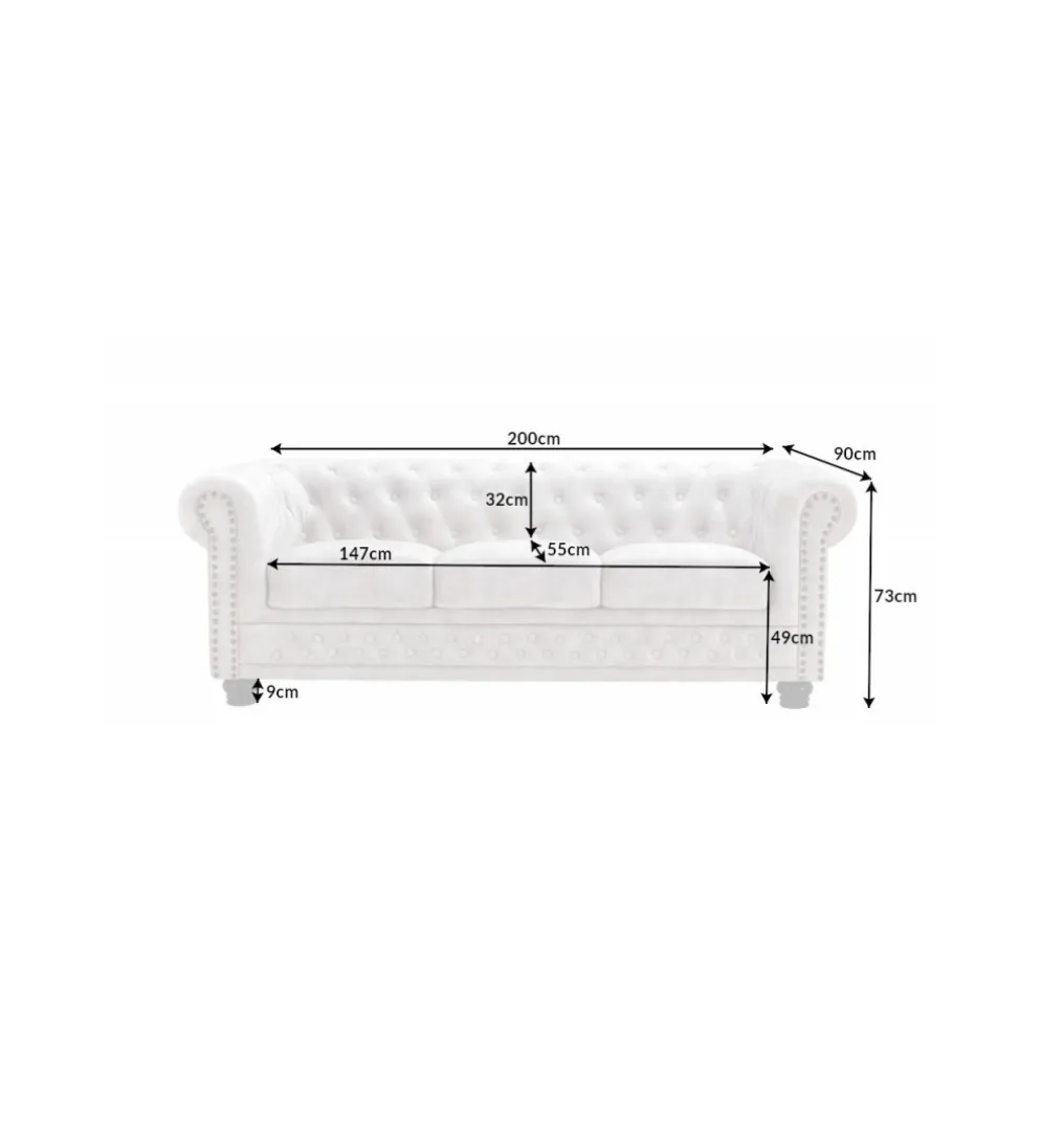 Sofa trzyosobowa ROCHESTER Chesterfield 200 cm beżowa