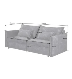 Sofa z funkcją spania APARTMENT 215 cm welur szara