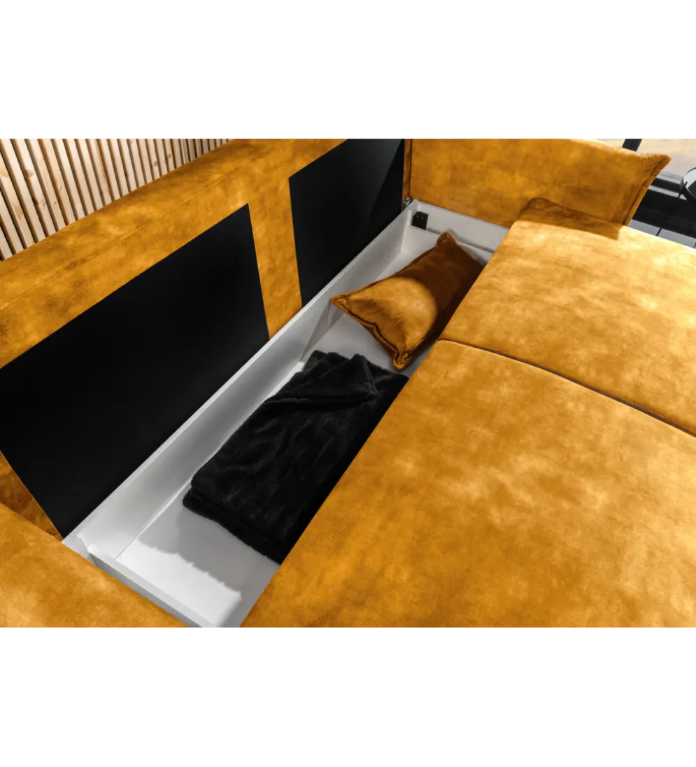 Sofa z funkcją spania APARTMENT 215 cm welur musztardowa
