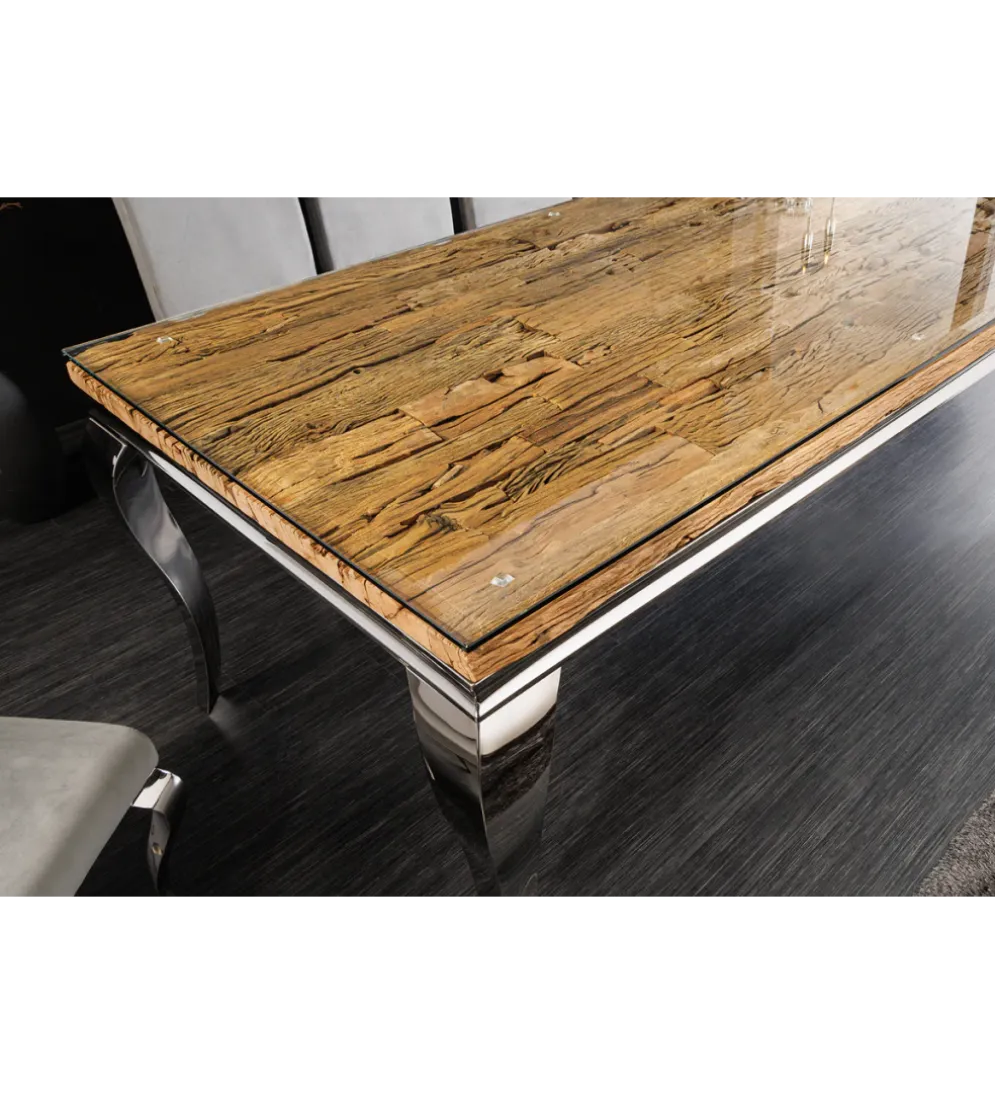 Stół MODERN BAROCK BARRACUDA 200 cm chromowany szklany blat BEZ blatu tekowego