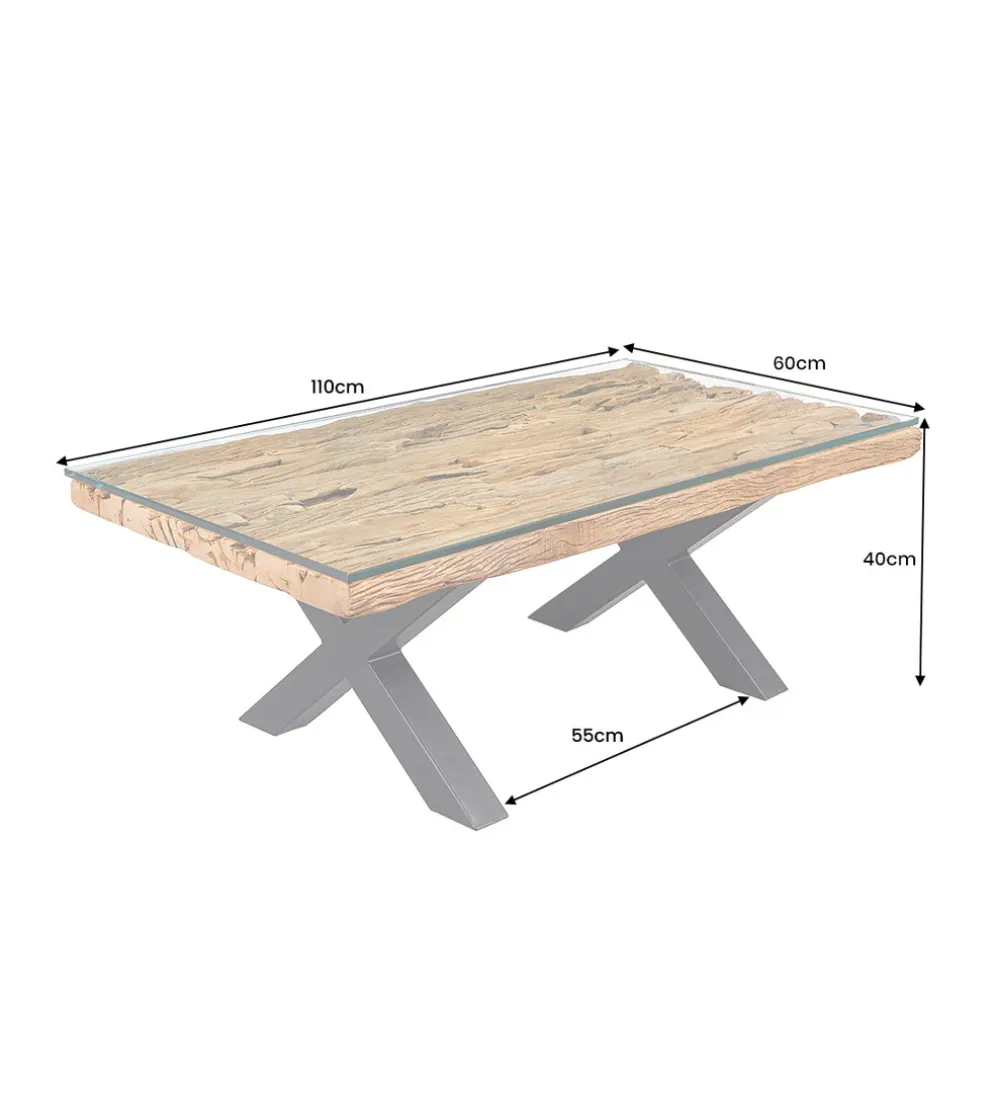 Stolik kawowy BARRACUDA110 cm drewno teak bez szkła