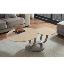 Stolik kawowy DANCING RINGS 135 cm ceramika w optyce trawertynu