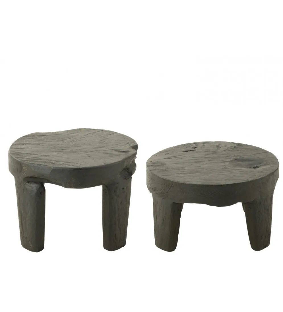 Stolik kawowy HERAS set 2 drewno teak czarny