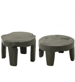 Stolik kawowy HERAS set 2 drewno teak czarny