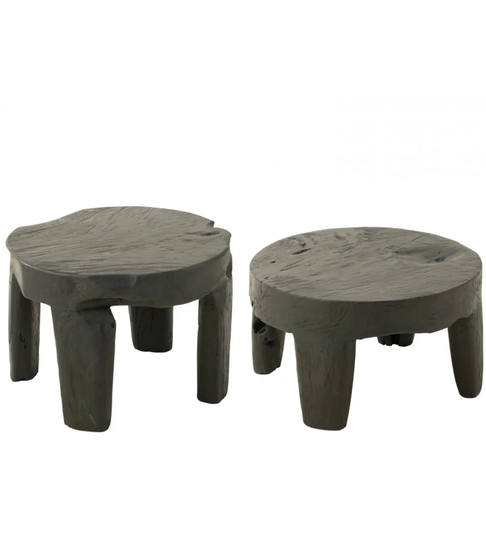 Stolik kawowy HERAS set 2 drewno teak czarny