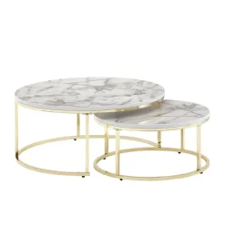 Stolik kawowy HOBRO set 2 w optyce białego marmuru OUTLET