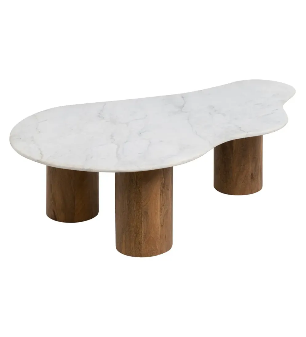 Stolik kawowy HUGI 135 cm marmur drewno mango