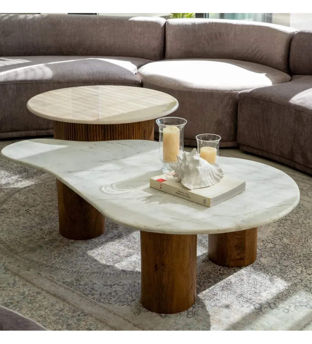 Stolik kawowy HUGI 135 cm marmur drewno mango