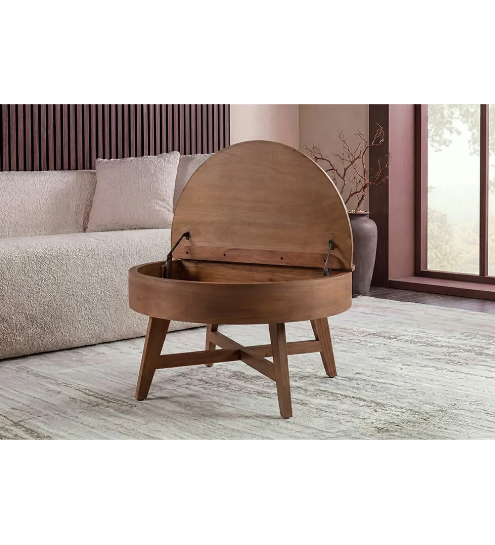 Stolik kawowy KYOTO 70 cm z schowkiem drewno mango